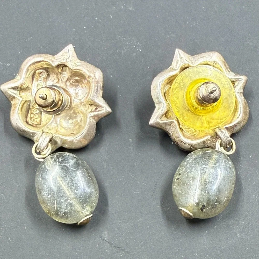 Stephen Dweck Sterling Silver Floral Earrings with Labradorite Beads - 1.25